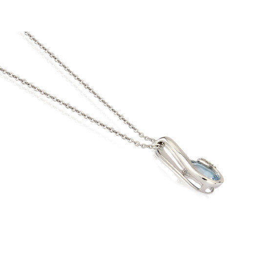 9ct White Gold 7x5mm Pear Aquamarine & Diamond Necklace