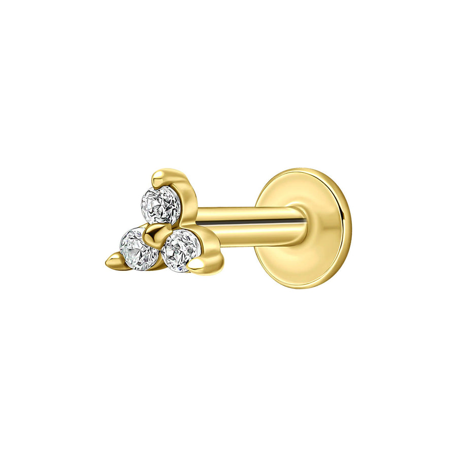 Gold Plated Trilogy Cluster CZ Labret Single Stud