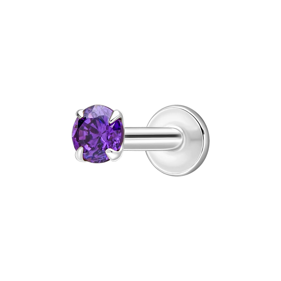Sterling Silver Round Purple CZ Labret Single Stud