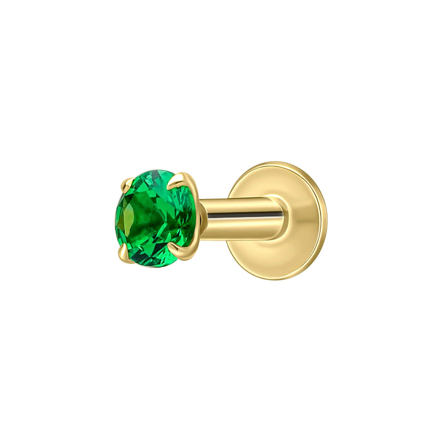 Gold Plated Round Green CZ Labret Single Stud