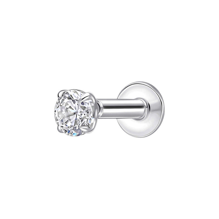 Sterling Silver Round CZ Labret Single Stud