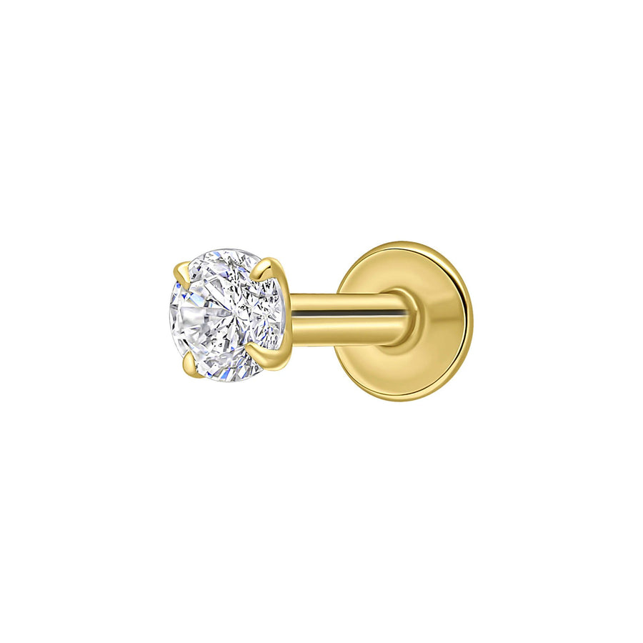 Gold Plated Round CZ Labret Single Stud