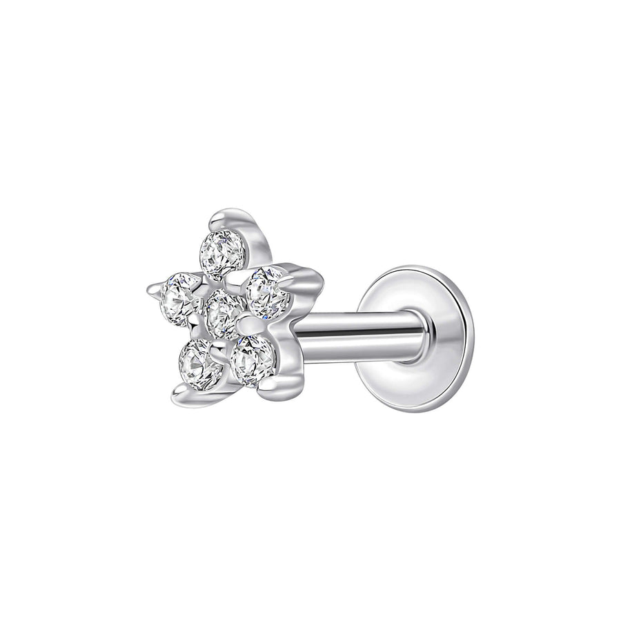 Sterling Silver Flower Cluster CZ Labret Single Stud