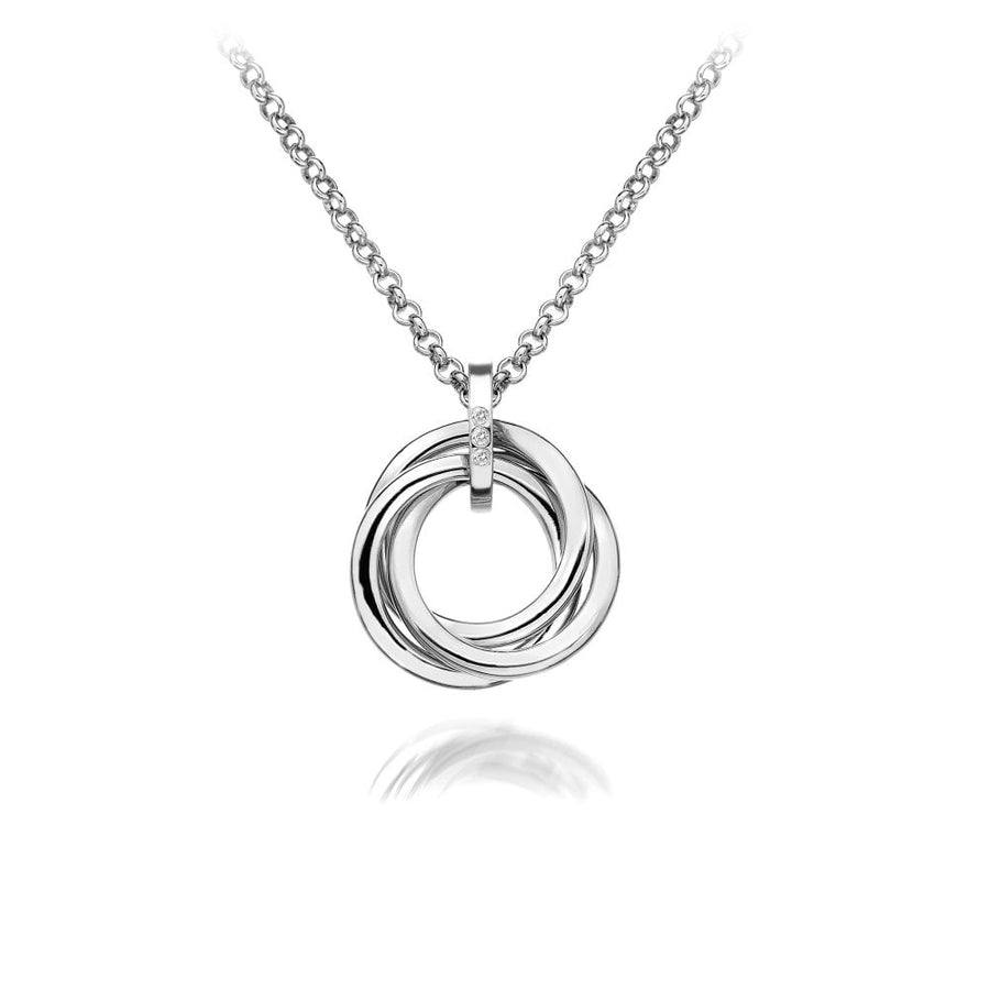 Hot Diamonds Silver Interlocking Ring x3 Diamond Set Necklace