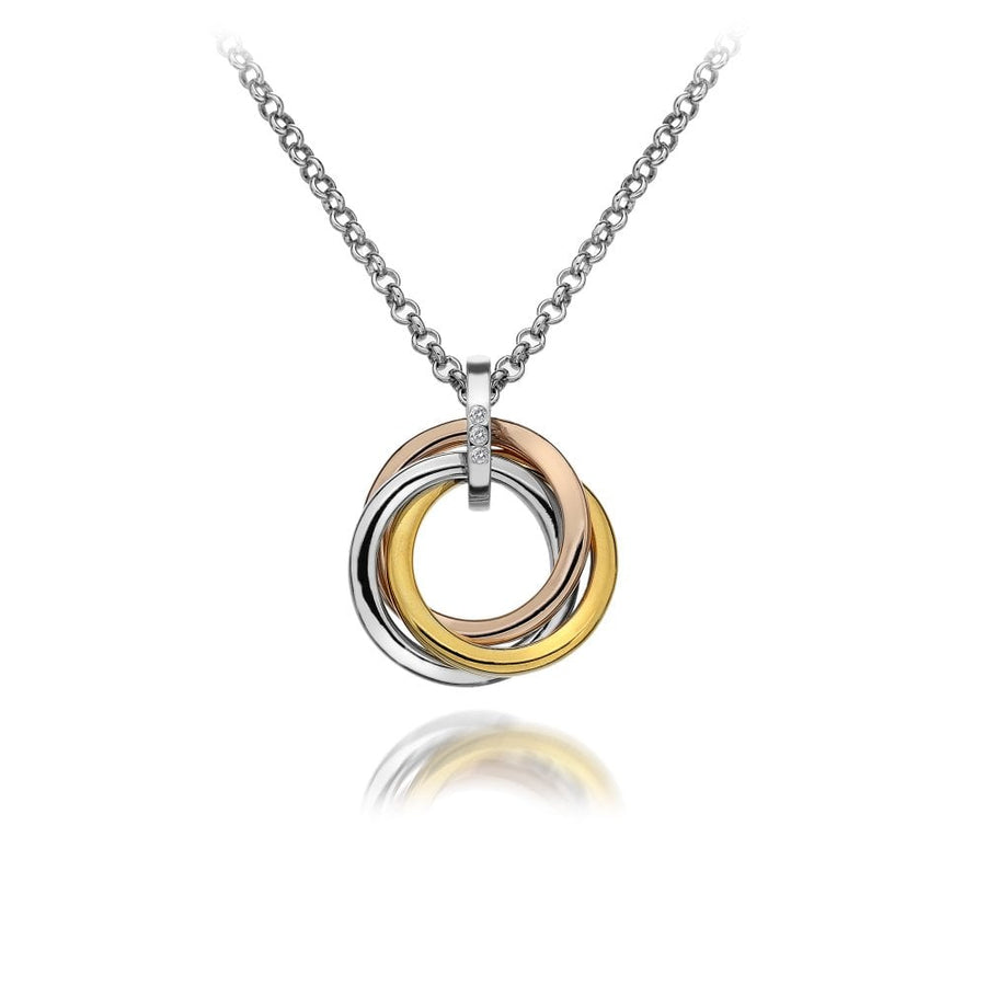 Hot Diamonds Silver 3 Colour Interlocking Rings Necklace