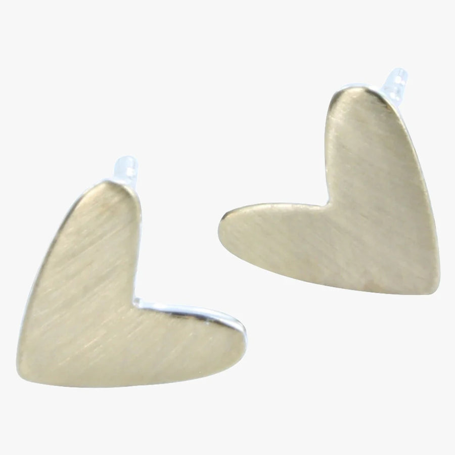 Gold Plated Matt Heart Stud Earrings