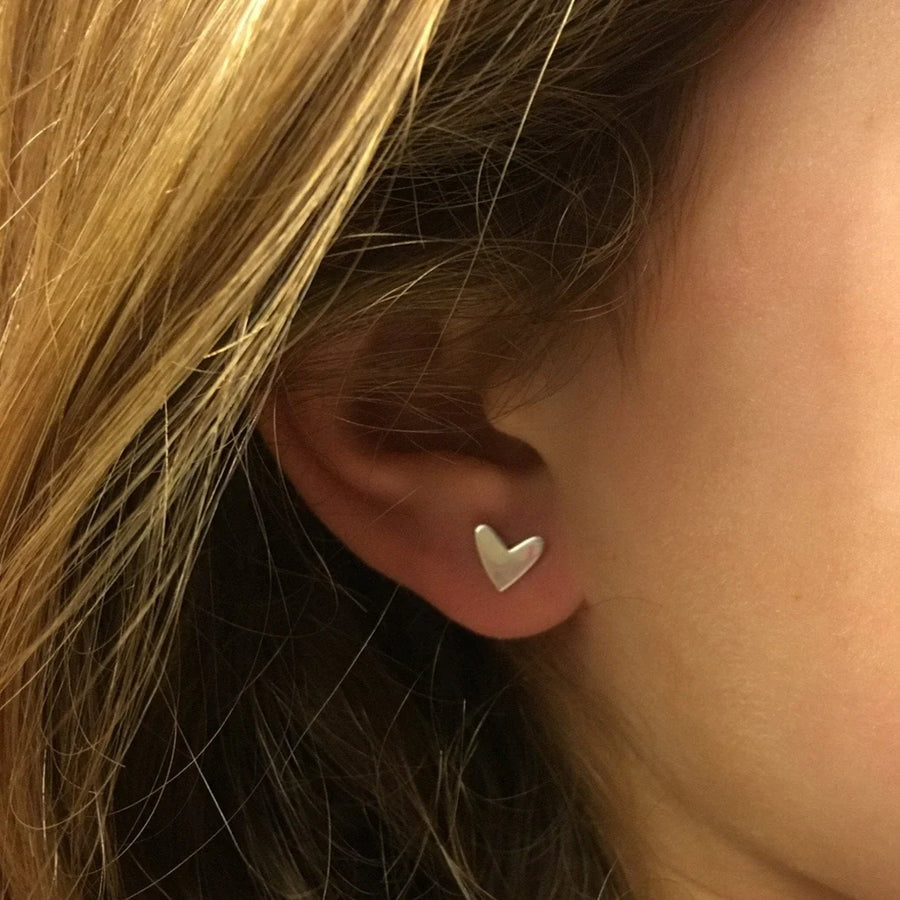 Gold Plated Matt Heart Stud Earrings