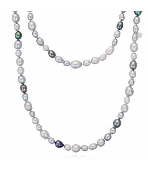 Claudia Bradby Very Long Row of Grey & Peacock Baroque Pearls