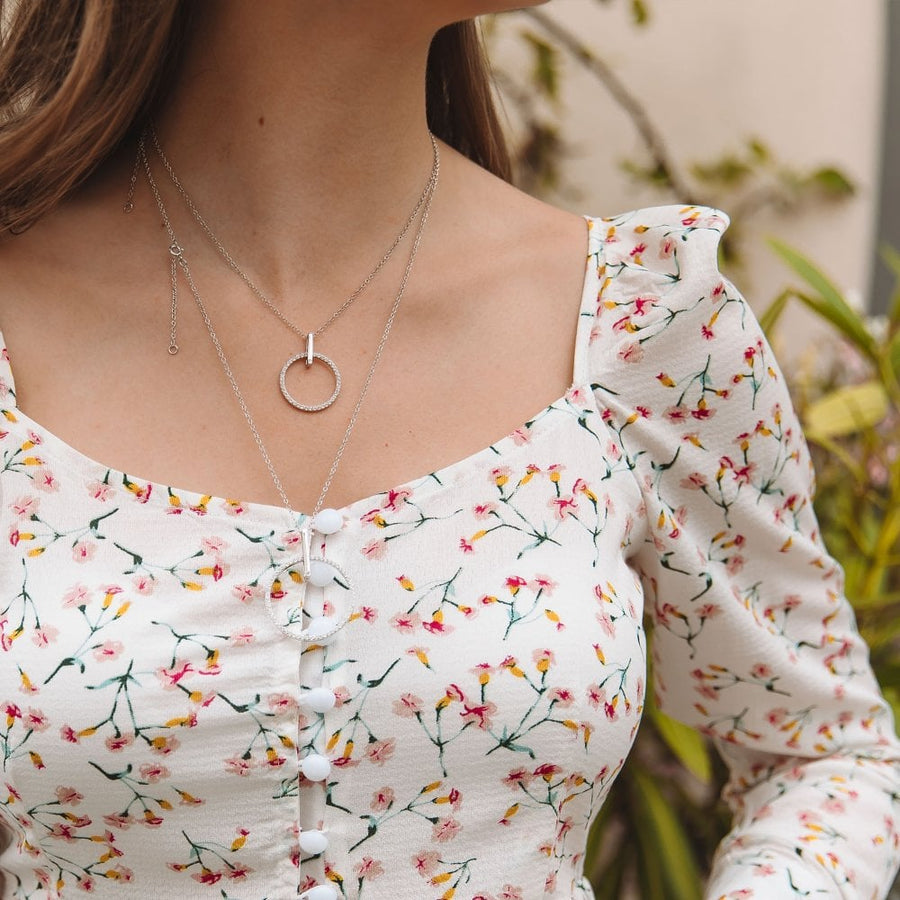 Hot Diamonds Silver Large Open White Topaz Circle Pendant & Chain