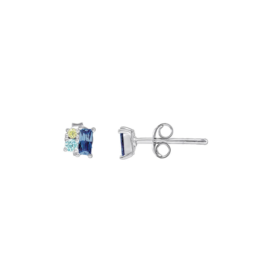 Sterling Silver Blue CZ Trio Cluster Stud Earrings