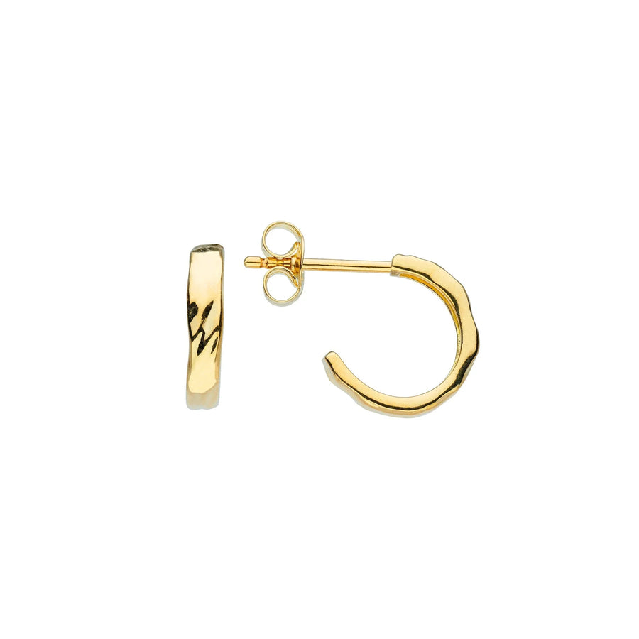 Gold Plated 12mm Rippled Stud Hoop Earrings