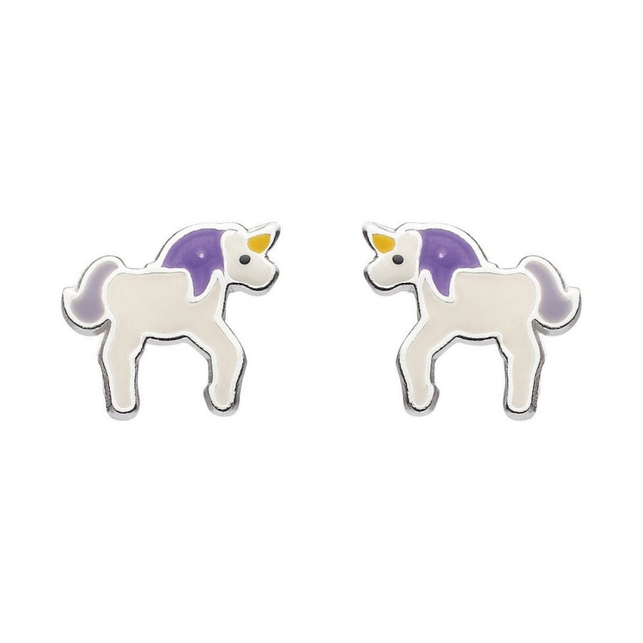 Sterling Silver Flat Enamel Unicorn Stud Earrings