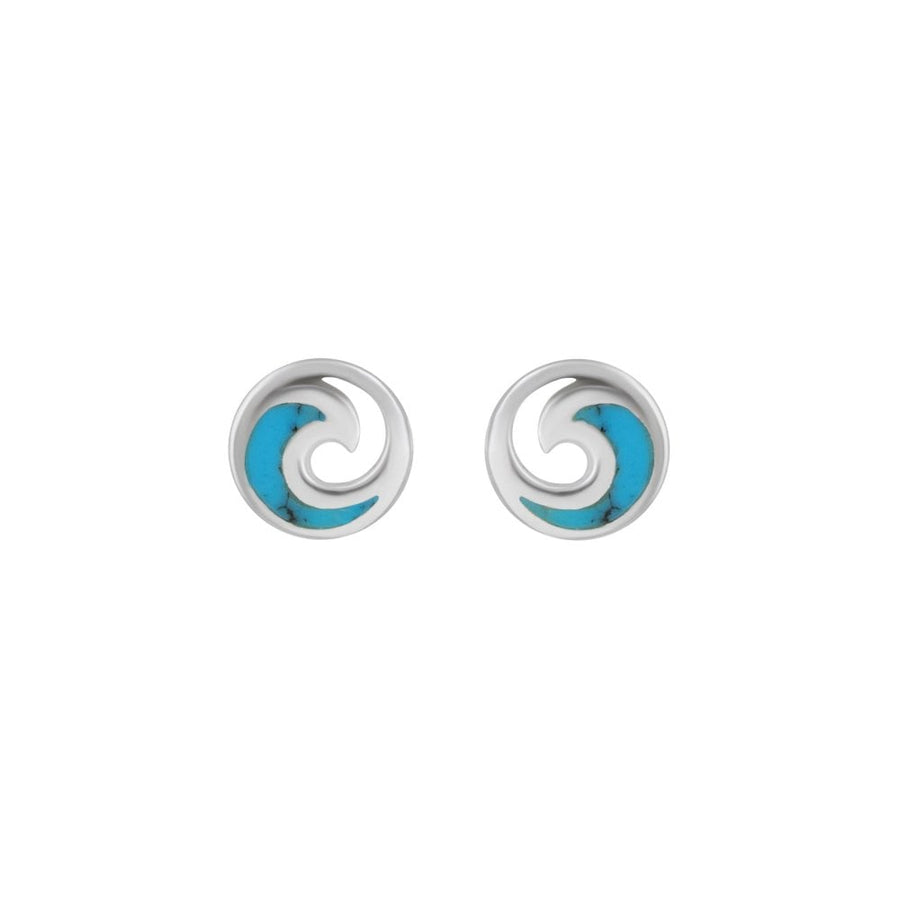 Sterling Silver Synthetic Turquoise Wave Stud Earrings
