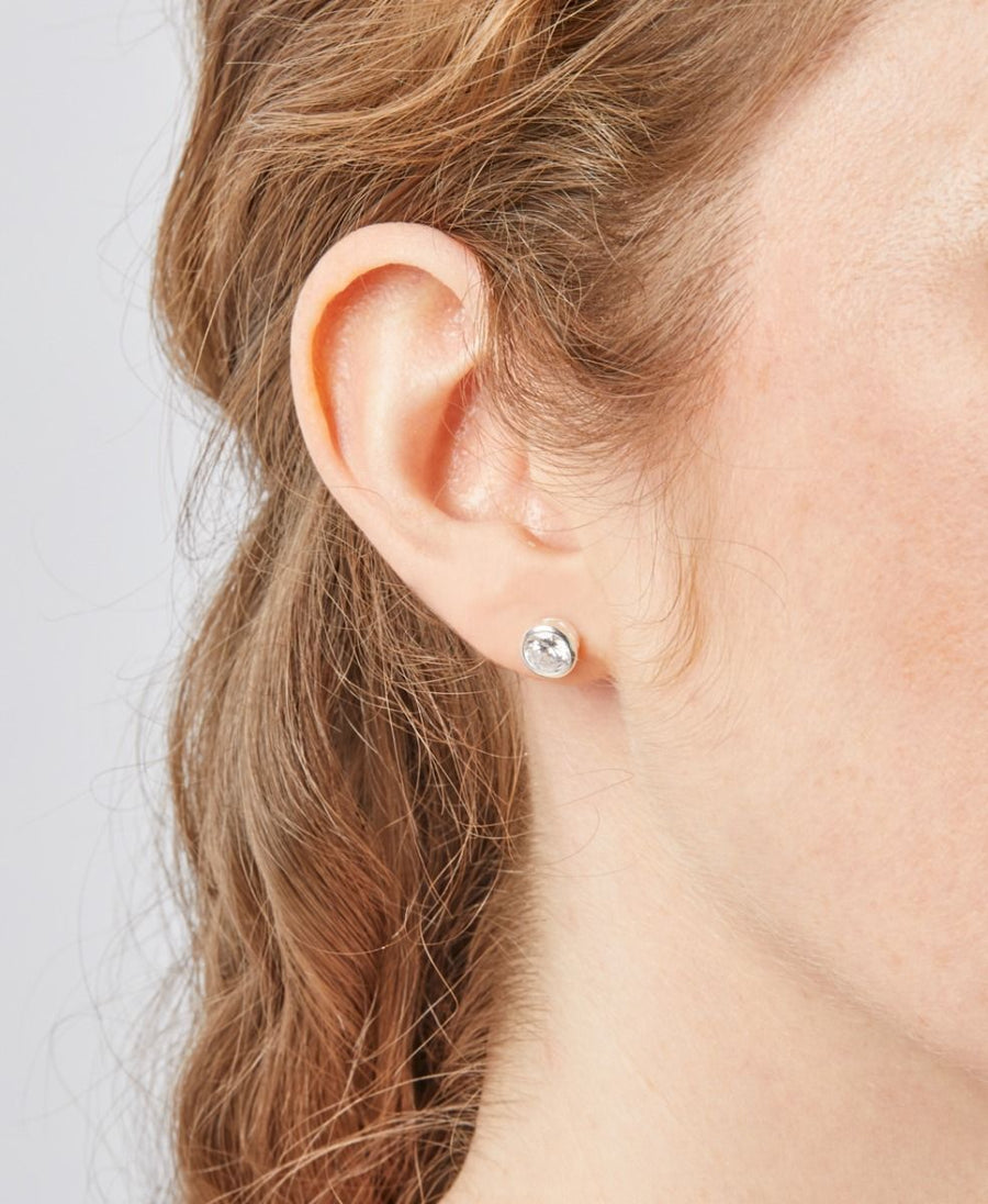 Sterling Silver Round CZ Rub-Over Stud Earrings