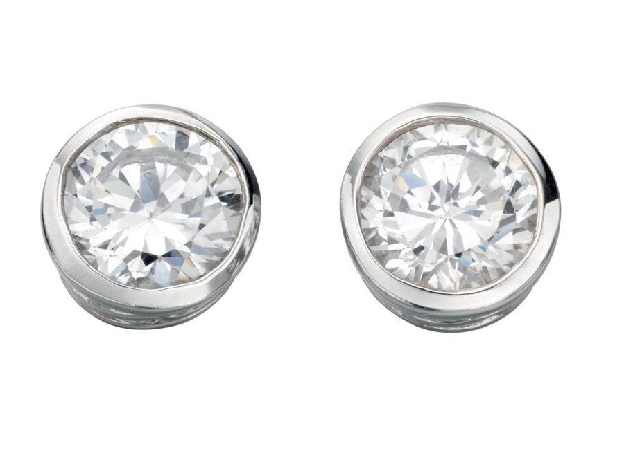 Sterling Silver Round CZ Rub-Over Stud Earrings
