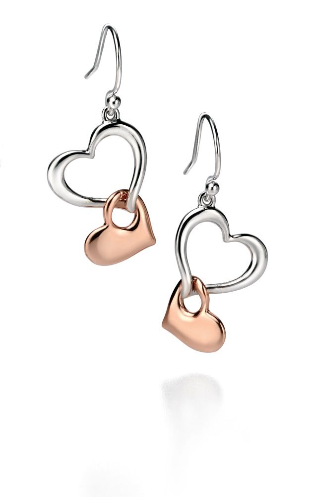 Fiorelli Rose Gold Plated Silver Two-Tone Heart Drop Earrings