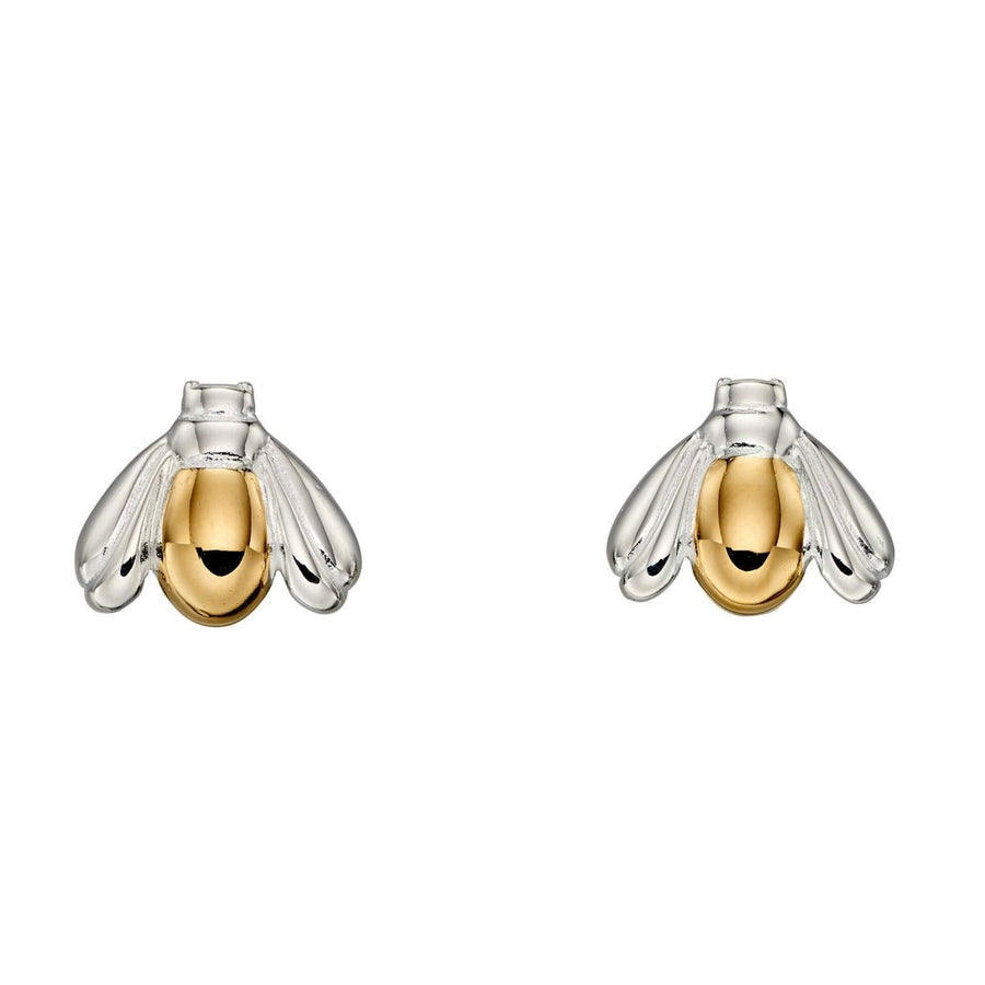 Sterling Silver Two Tone Bee Stud Earrings