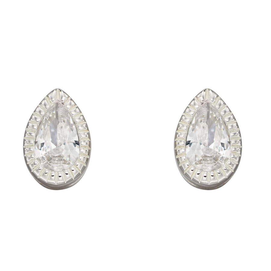 Sterling Silver Millgrain Edge Teardrop CZ Stud Earrings
