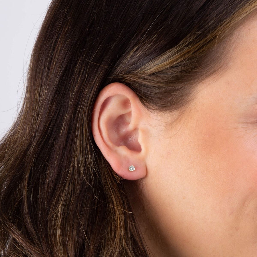 Sterling Silver Dotted Edge CZ Round Stud Earrings