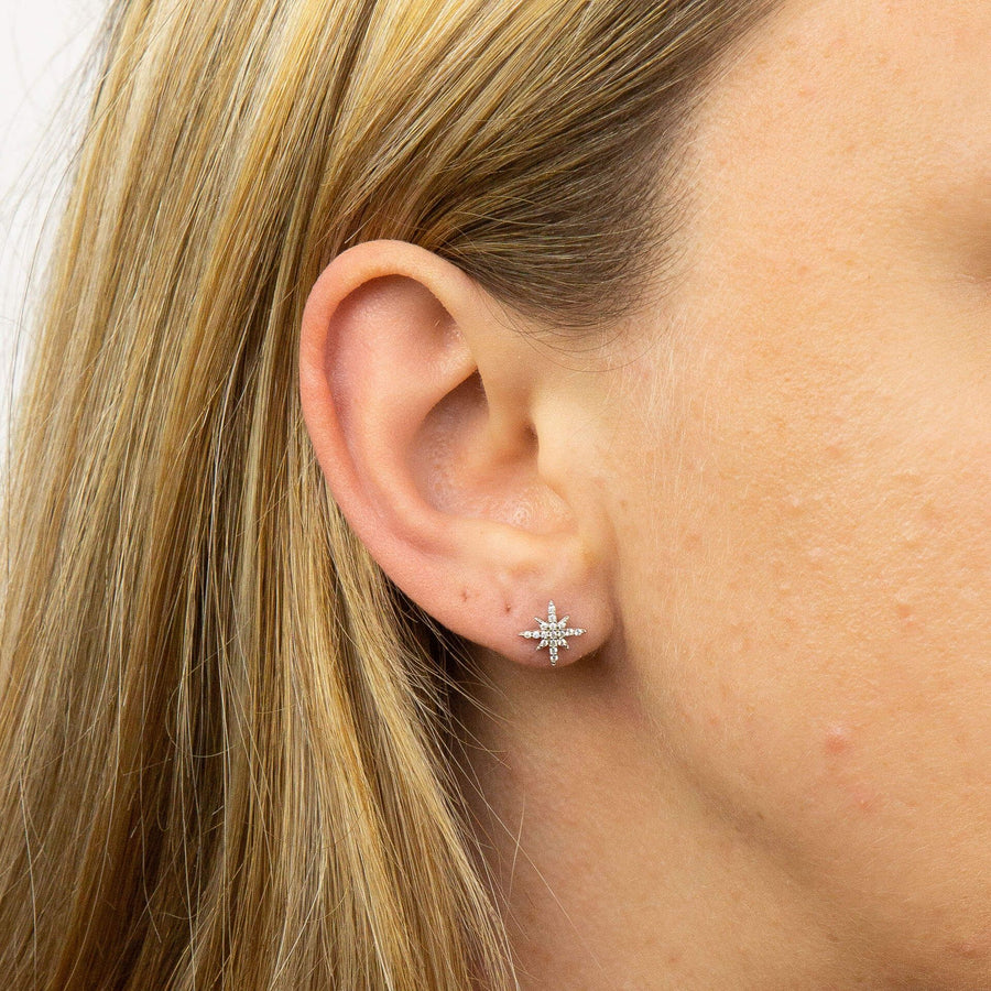 Sterling Silver Star CZ Pave Stud Earrings