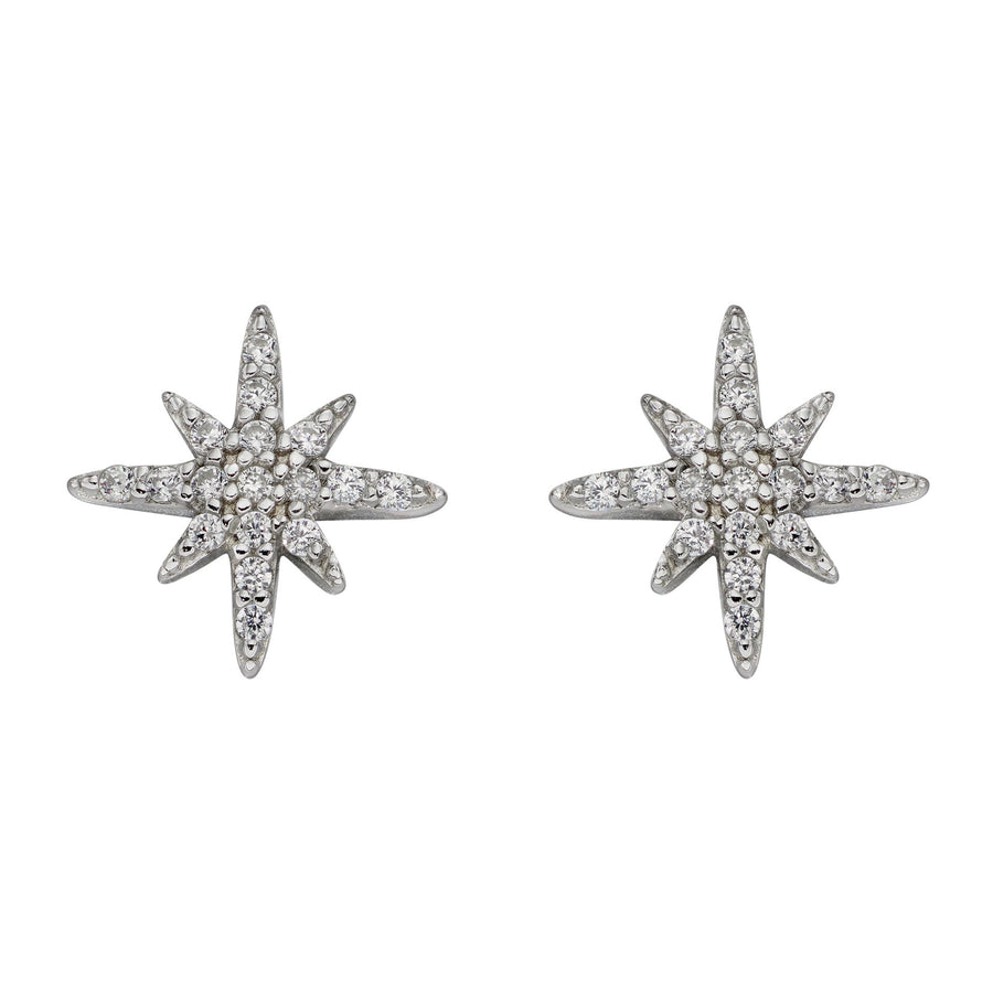 Sterling Silver Star CZ Pave Stud Earrings