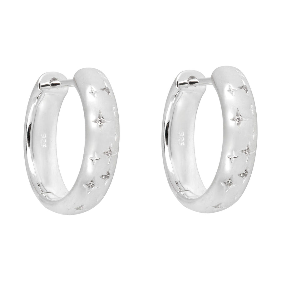 Sterling Silver Starry Night CZ Hoop Earrings