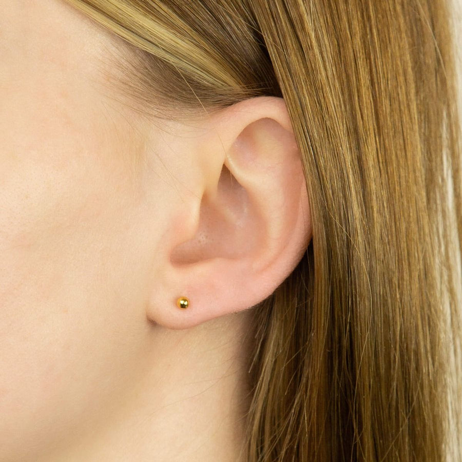 Gold Plated 3mm Plain Ball Stud Earrings