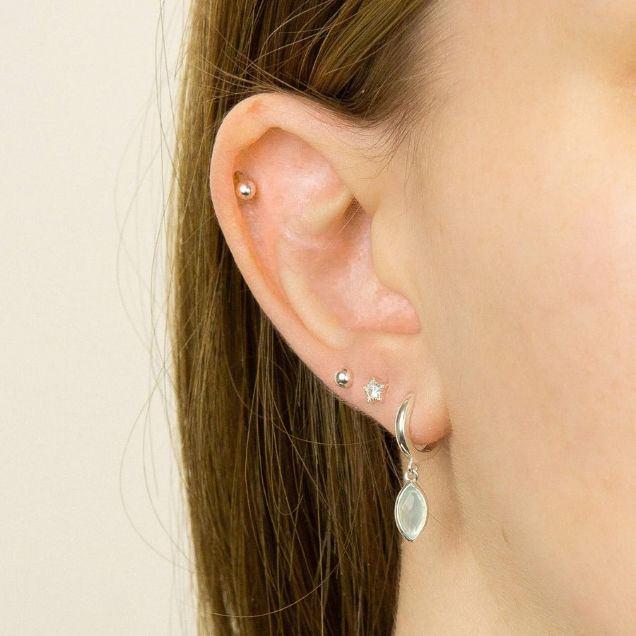 Sterling Silver Blue Chalcedony Marquise Drop Hoop Earrings