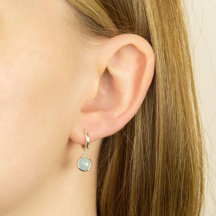 Sterling Silver Blue Chalcedony Drop Hoop Earrings