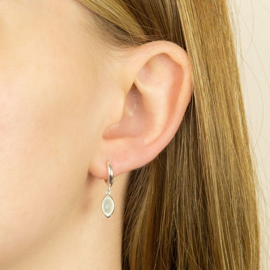 Sterling Silver Blue Chalcedony Marquise Drop Hoop Earrings