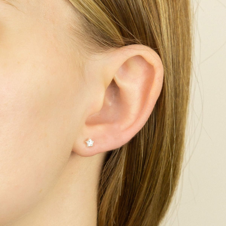 Sterling Silver Mini CZ Star Stud Earrings