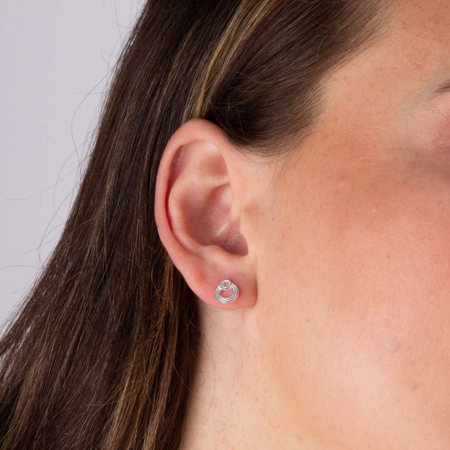 Sterling Silver Plain Ridged Double Open Circle Stud Earrings