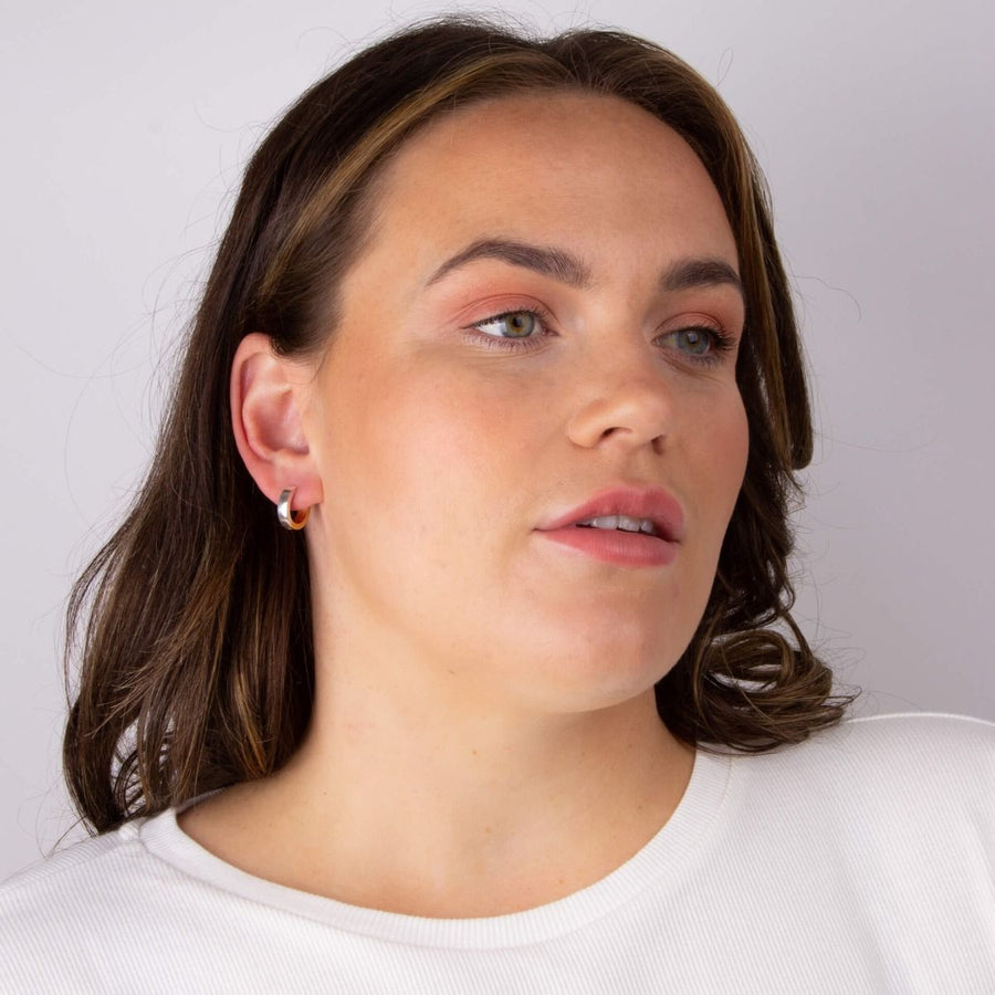 Sterling Silver TT Flat Profile Huggie Hoop Earrings