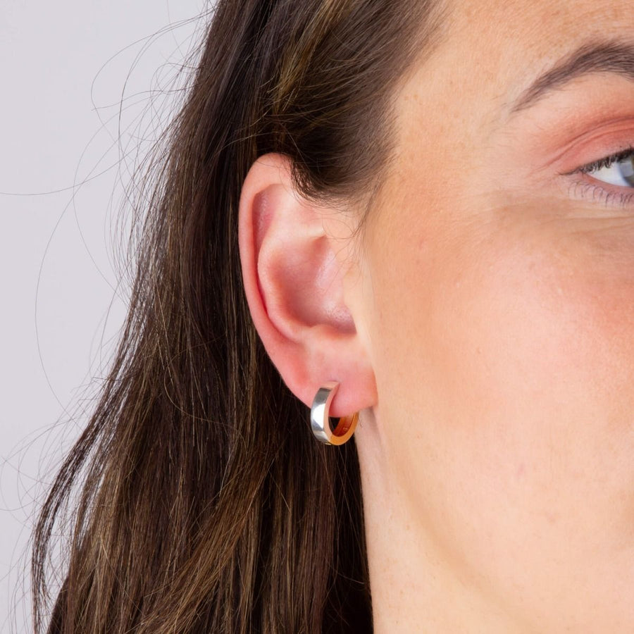 Sterling Silver TT Flat Profile Huggie Hoop Earrings