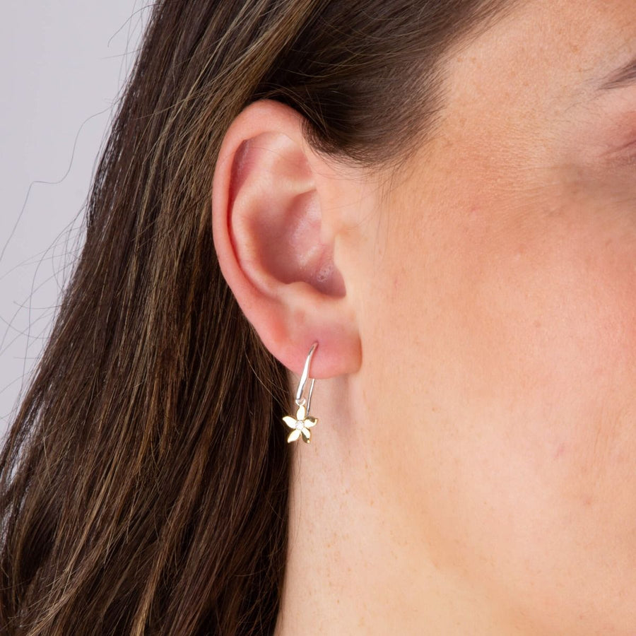 Sterling Silver Two-Tone Flower Drop Earrings