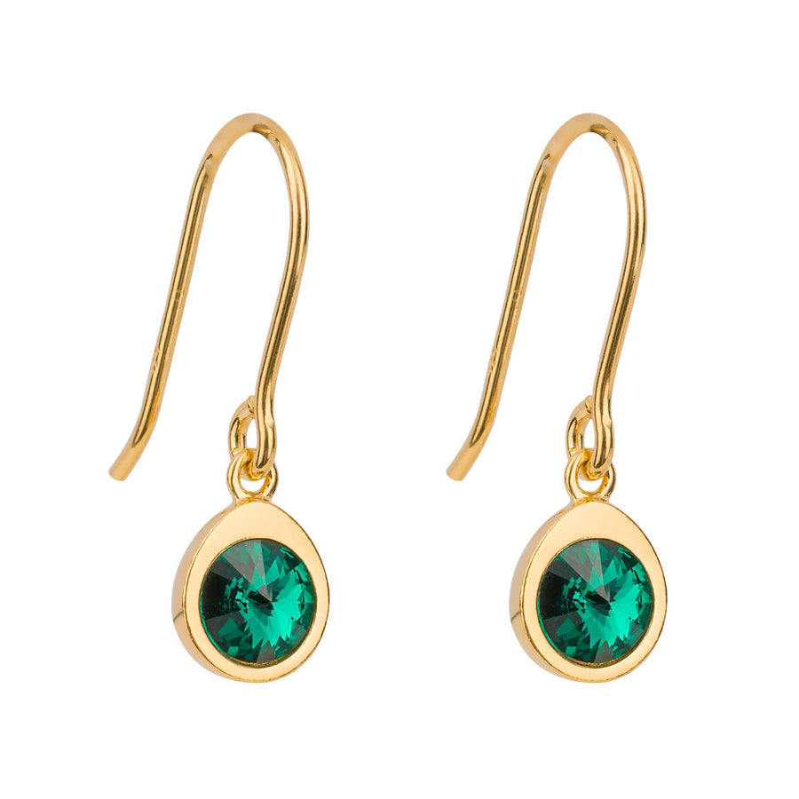Gold Plated Green Crystal Hook Drop Earrings