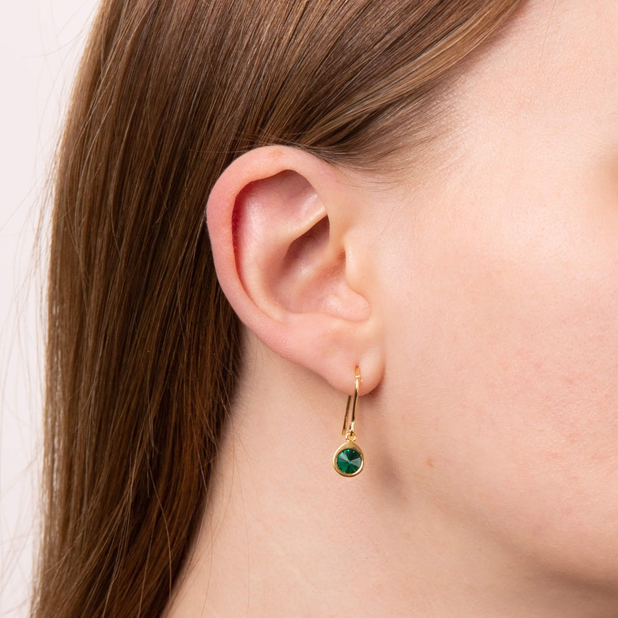 Gold Plated Green Crystal Hook Drop Earrings