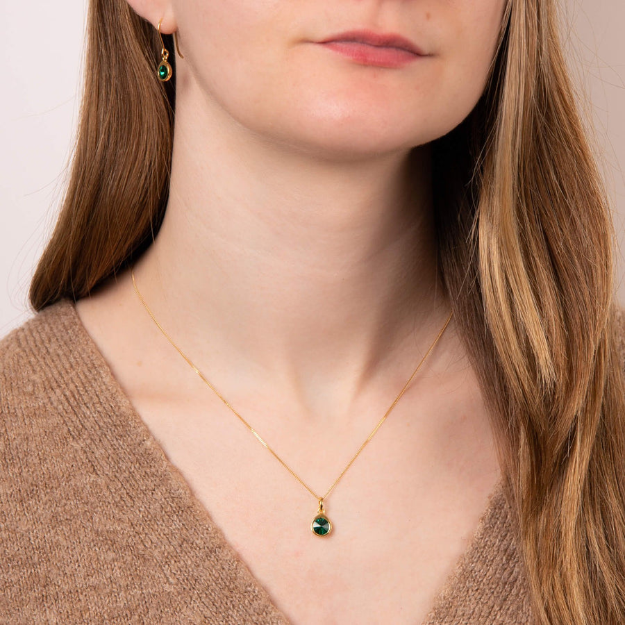 Gold Plated Green Crystal Hook Drop Earrings