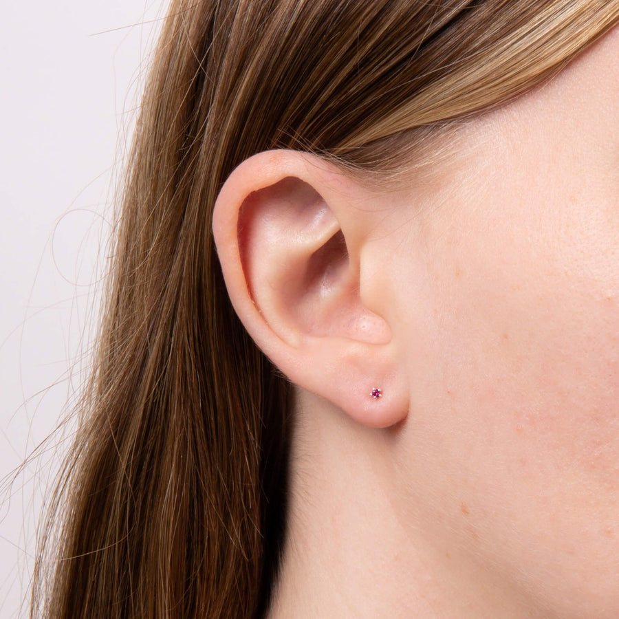 Sterling Silver Round Pink CZ Mini Stud Earrings