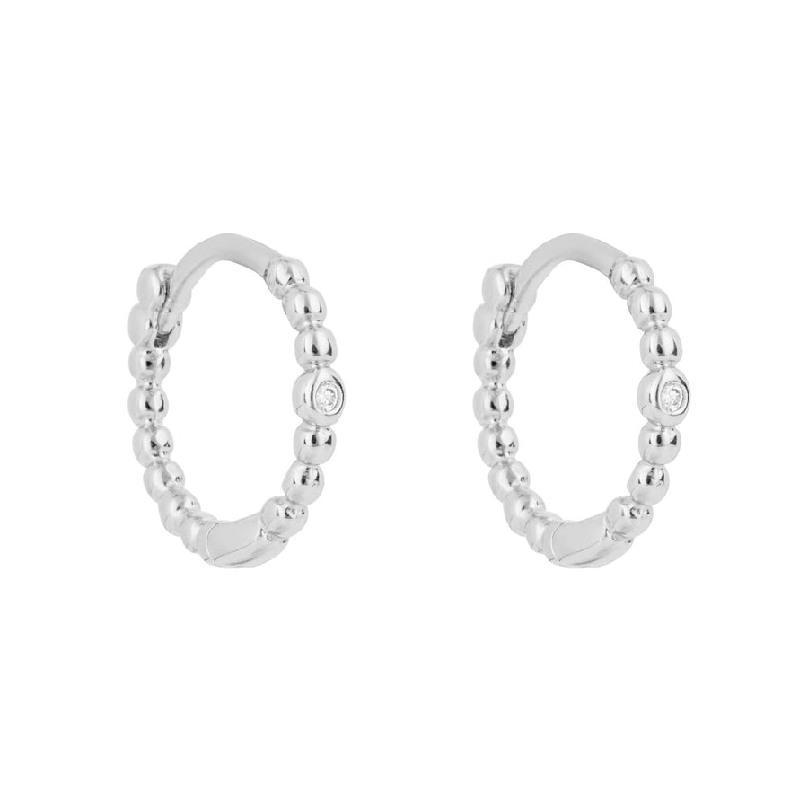 Sterling Silver Beaded CZ 12mm Hoop Earrings