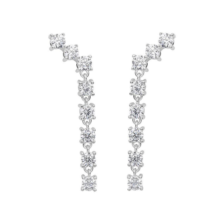 Sterling Silver CZ Graduated Long Drop Stud Earrings