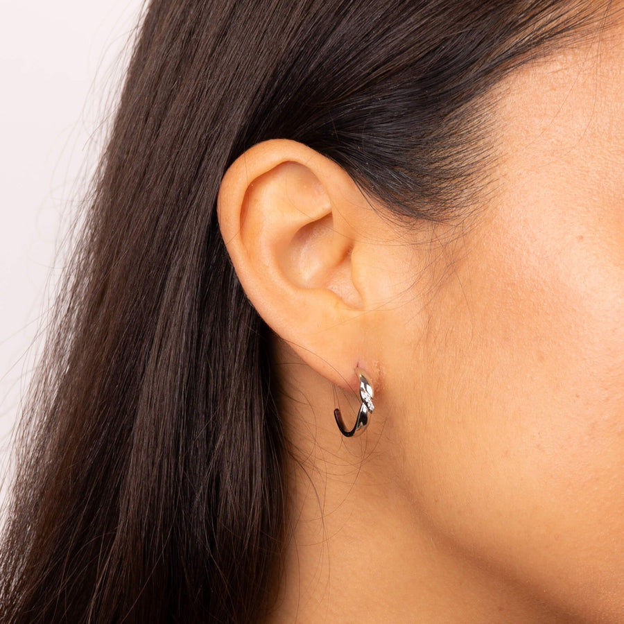 Sterling Silver CZ Twisted 3/4 Hoop Earrings