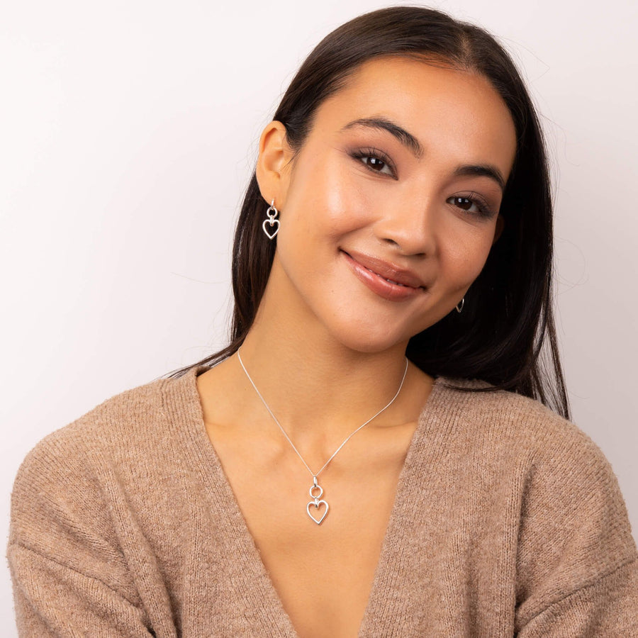Sterling Silver Open Heart Drop Earrings