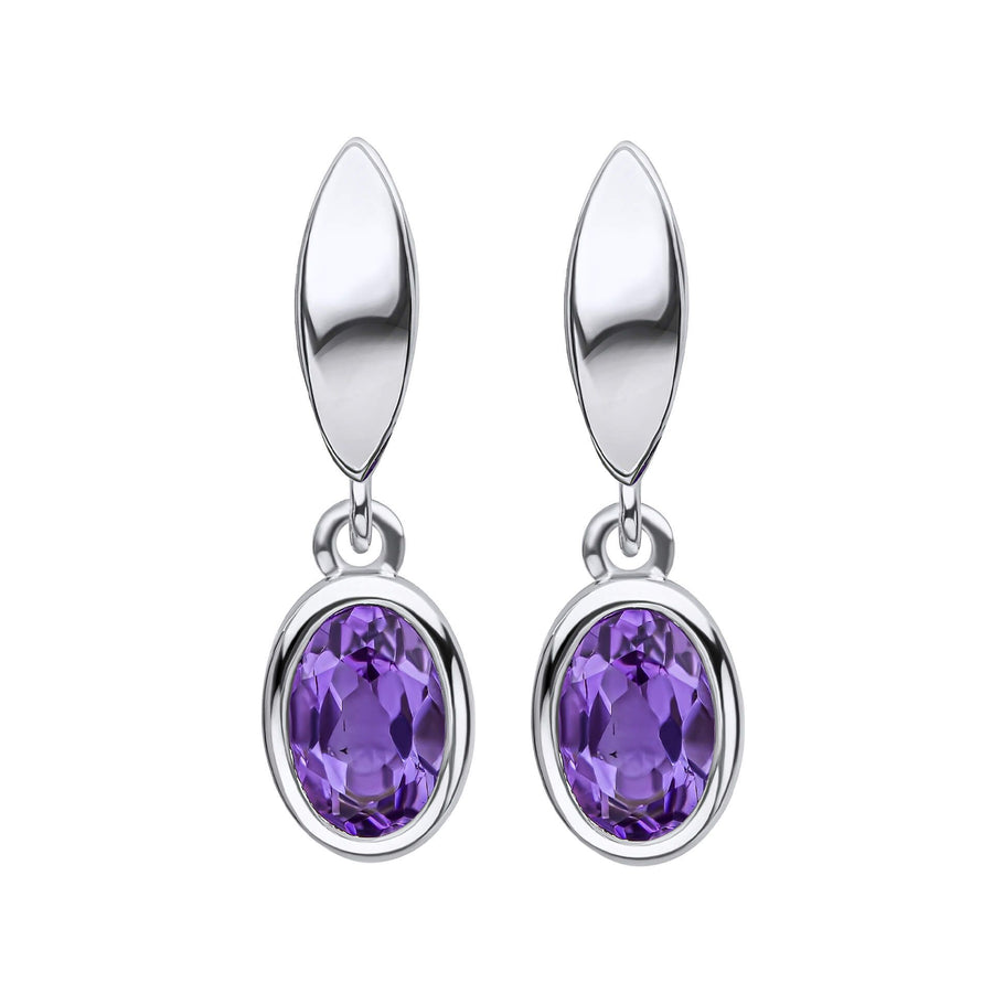 Sterling Silver Oval Amethyst Drop Earrings