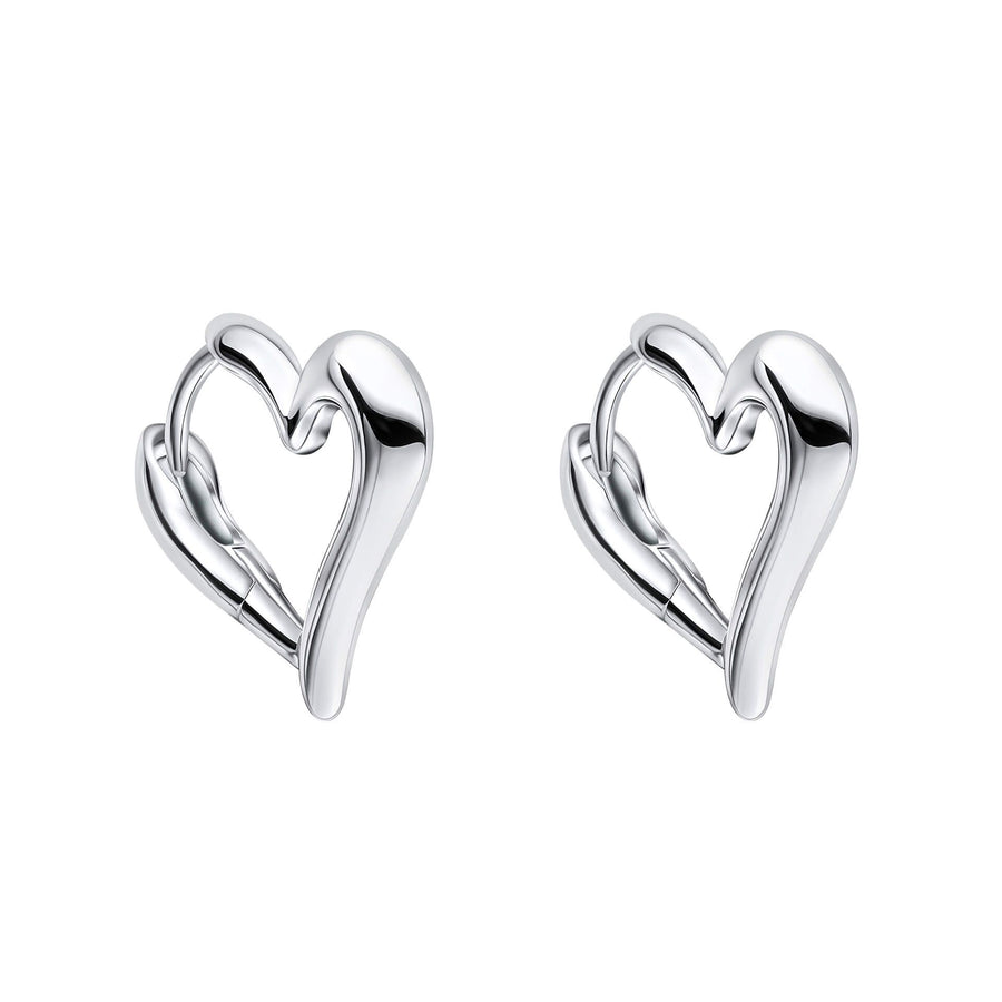 Sterling Silver Plain Open Heart Hoop Earrings