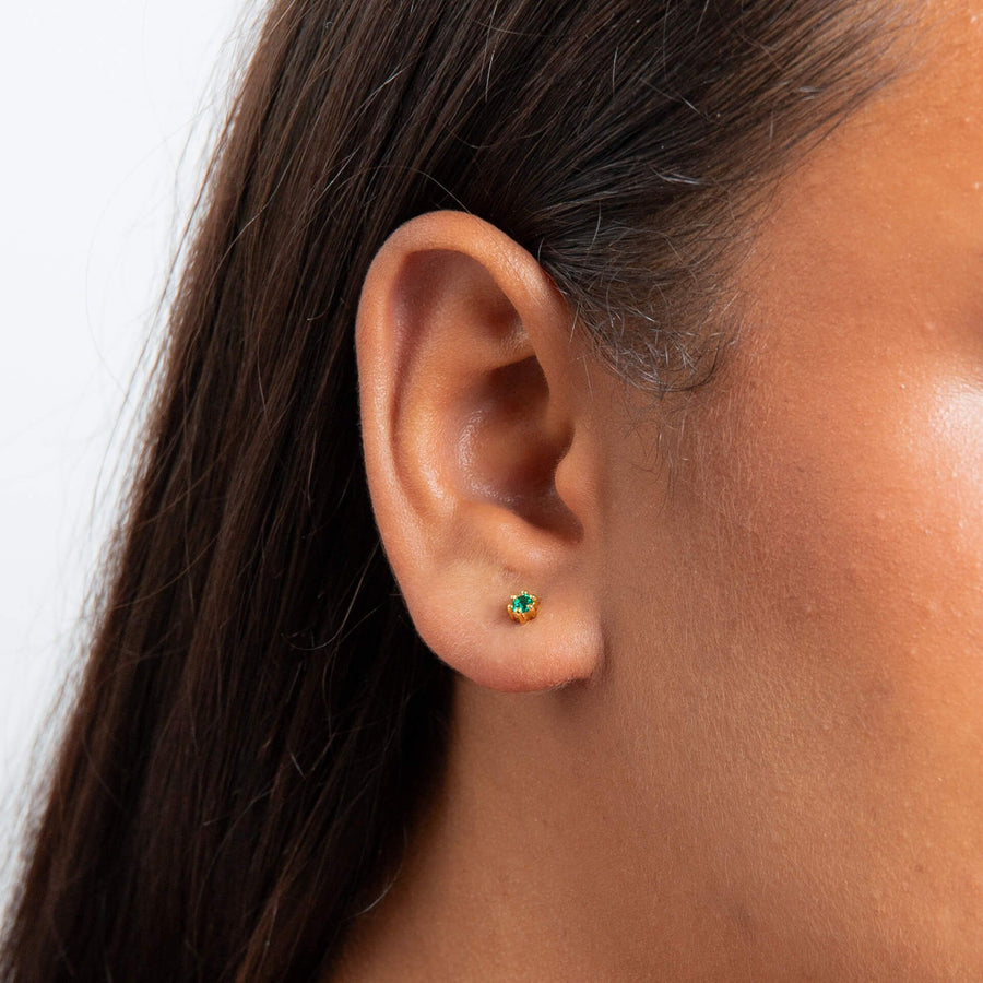 Gold Plated Small Green CZ Stud Earrings