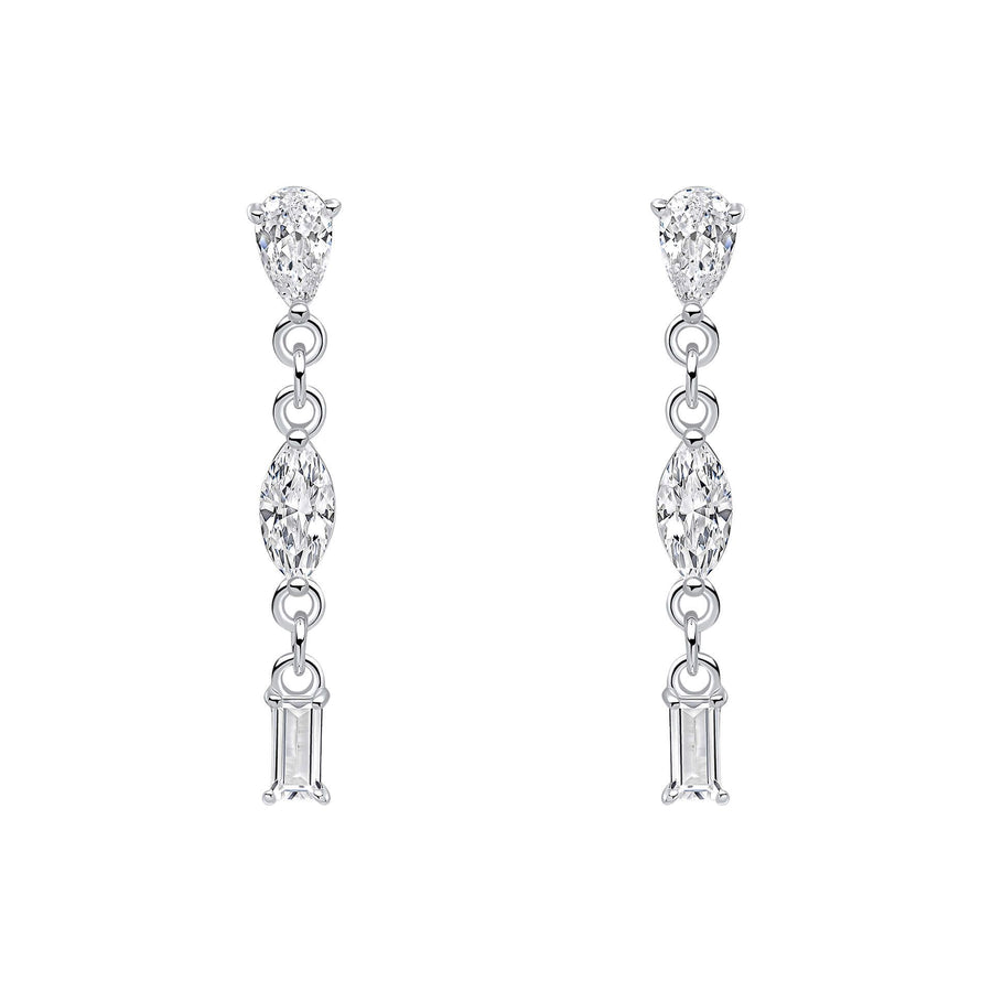 Sterling Silver Mixed CZ Link Drop Earrings