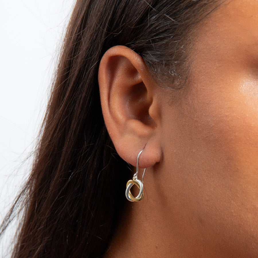 Two-Tone Woven Circle Hook Drop Earrings