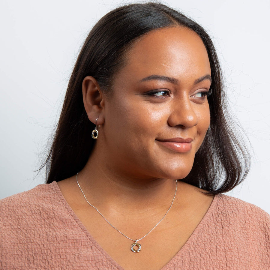 Two-Tone Woven Circle Hook Drop Earrings
