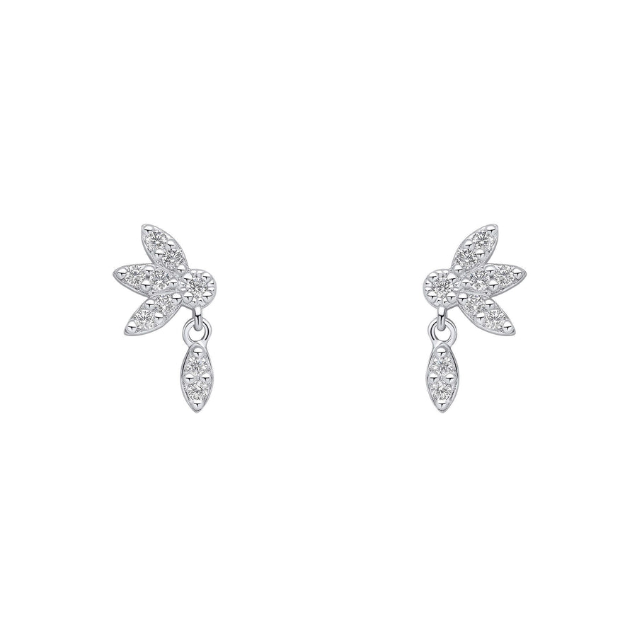 Sterling Silver Hanging Petal CZ Stud Earrings
